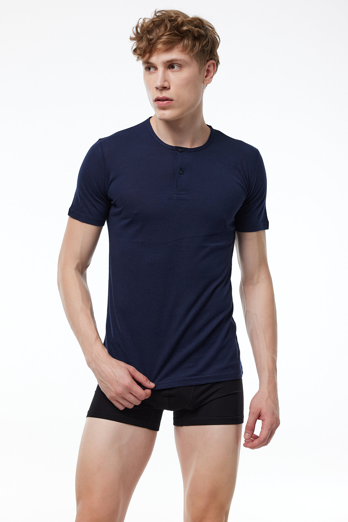 Malabadi Erkek Lacivert Düğmeli Yaka İnce Modal Yaz Serinliği T-Shirt 083 - 3