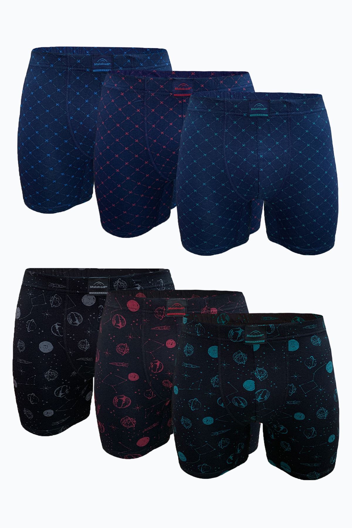 Malabadi Erkek Lacivert Siyah Desenli 6 lı Premium Collection Modal Uzun Boxer 6M250 