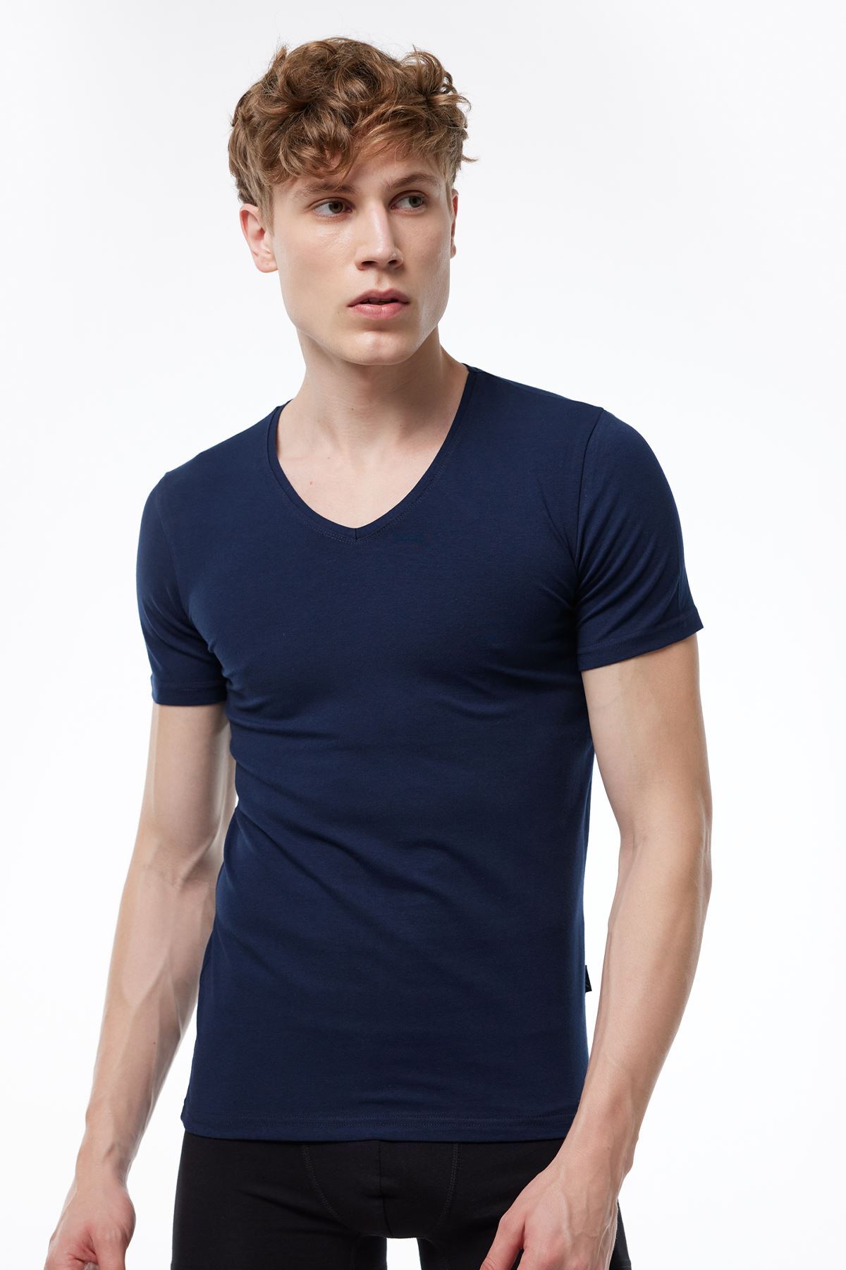 Malabadi Erkek Lacivert V Yaka Kısa Kollu Modal T-shirt Body 032 - 1