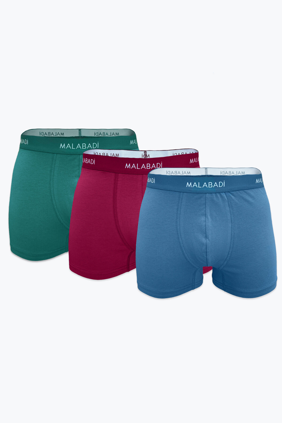 Malabadi Erkek Mavi Bordo Yeşil 3 Lü Pamuk Elastan Boxer 3M075 - 1
