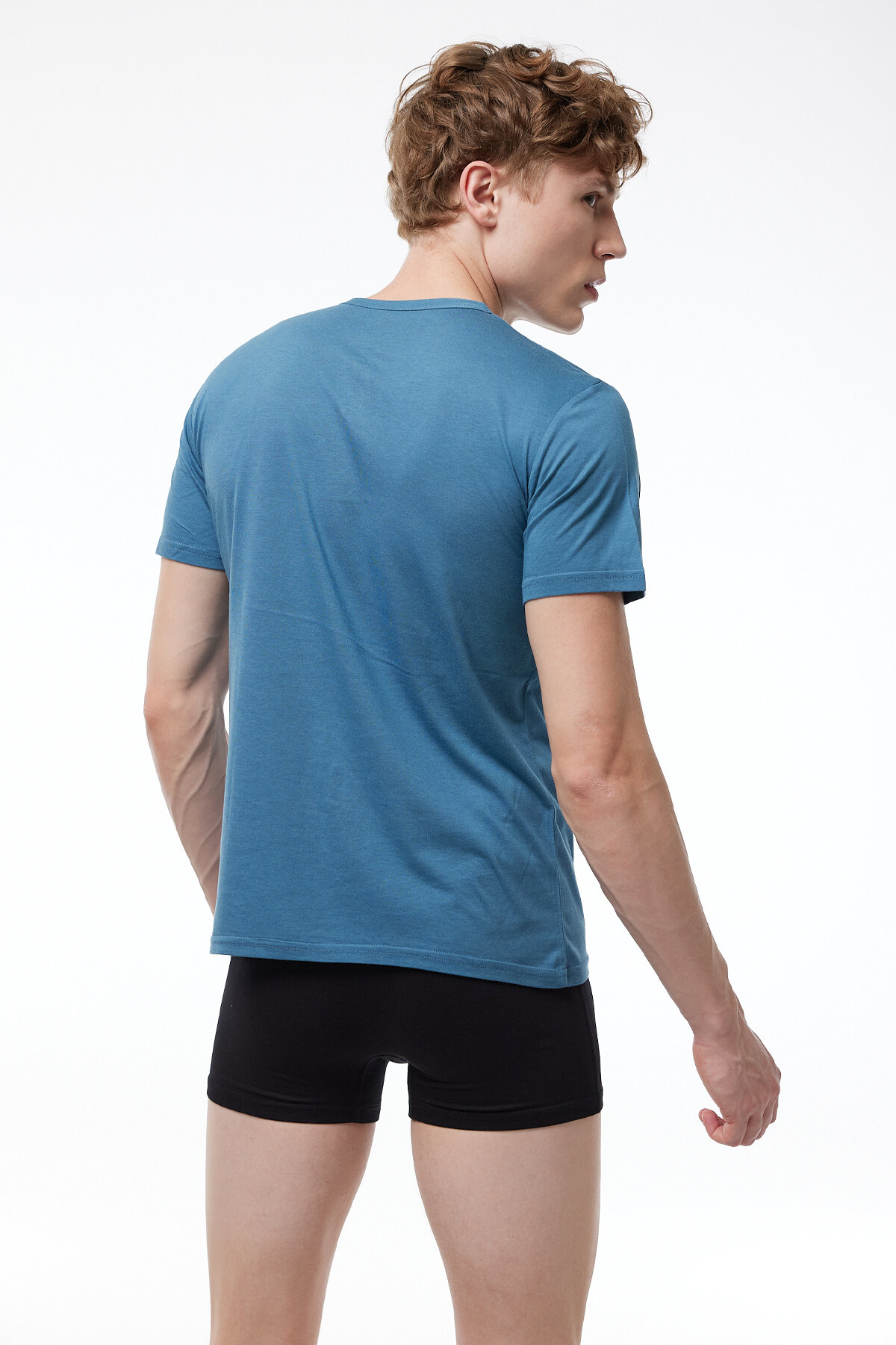 Malabadi Erkek Mavi Düğmeli Yaka İnce Modal Yaz Serinliği T-Shirt 083 - 3