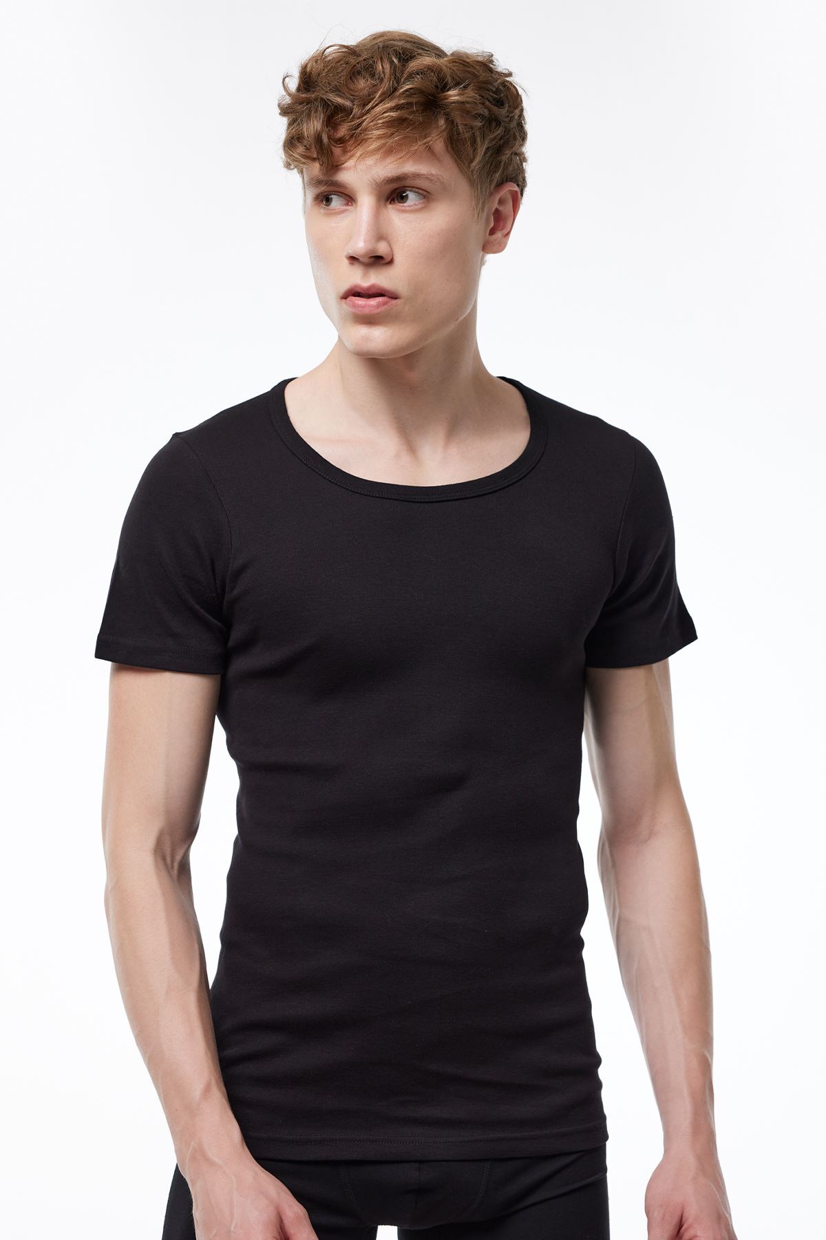 Malabadi Erkek Siyah 2 li Paket %100 Pamuk Geniş Yaka Ribana Fanila 035 - 1