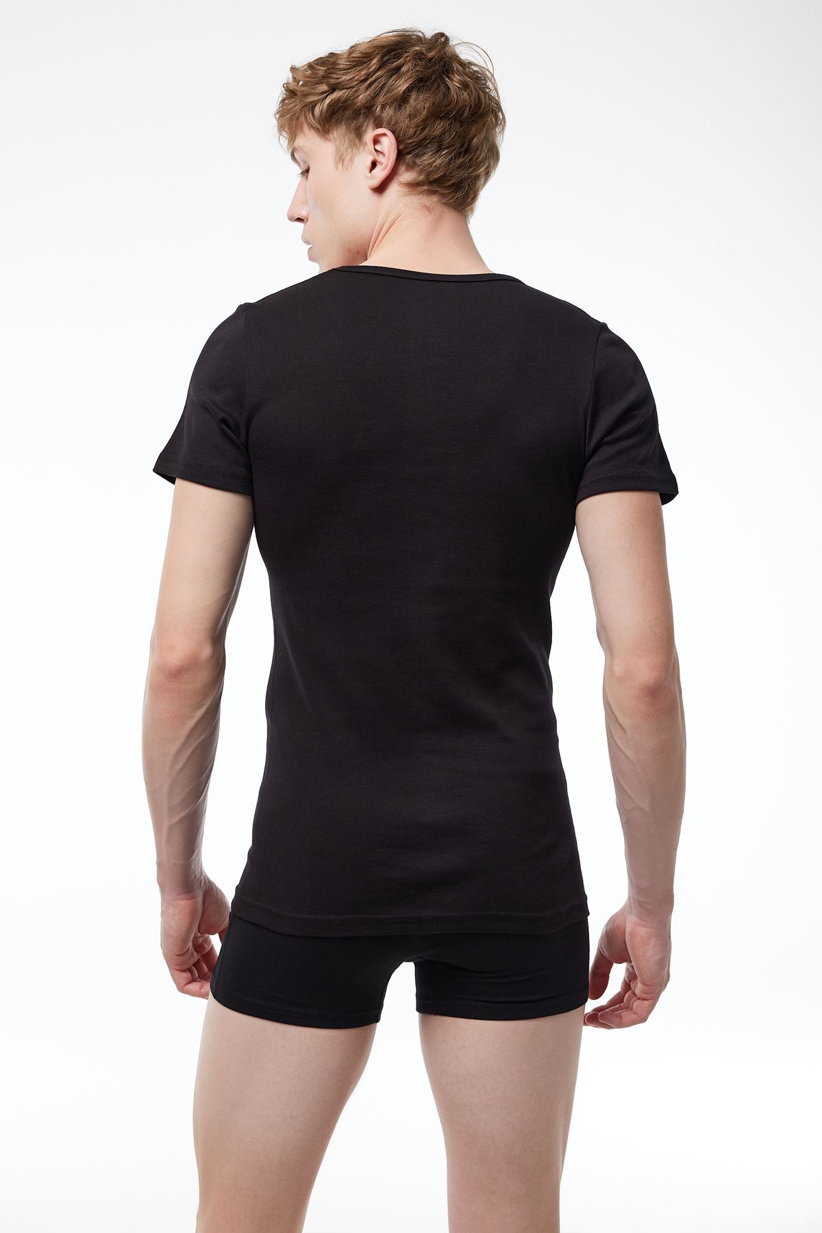 Malabadi Erkek Siyah 2 li Paket %100 Pamuk Geniş Yaka Ribana Fanila 035 - 3