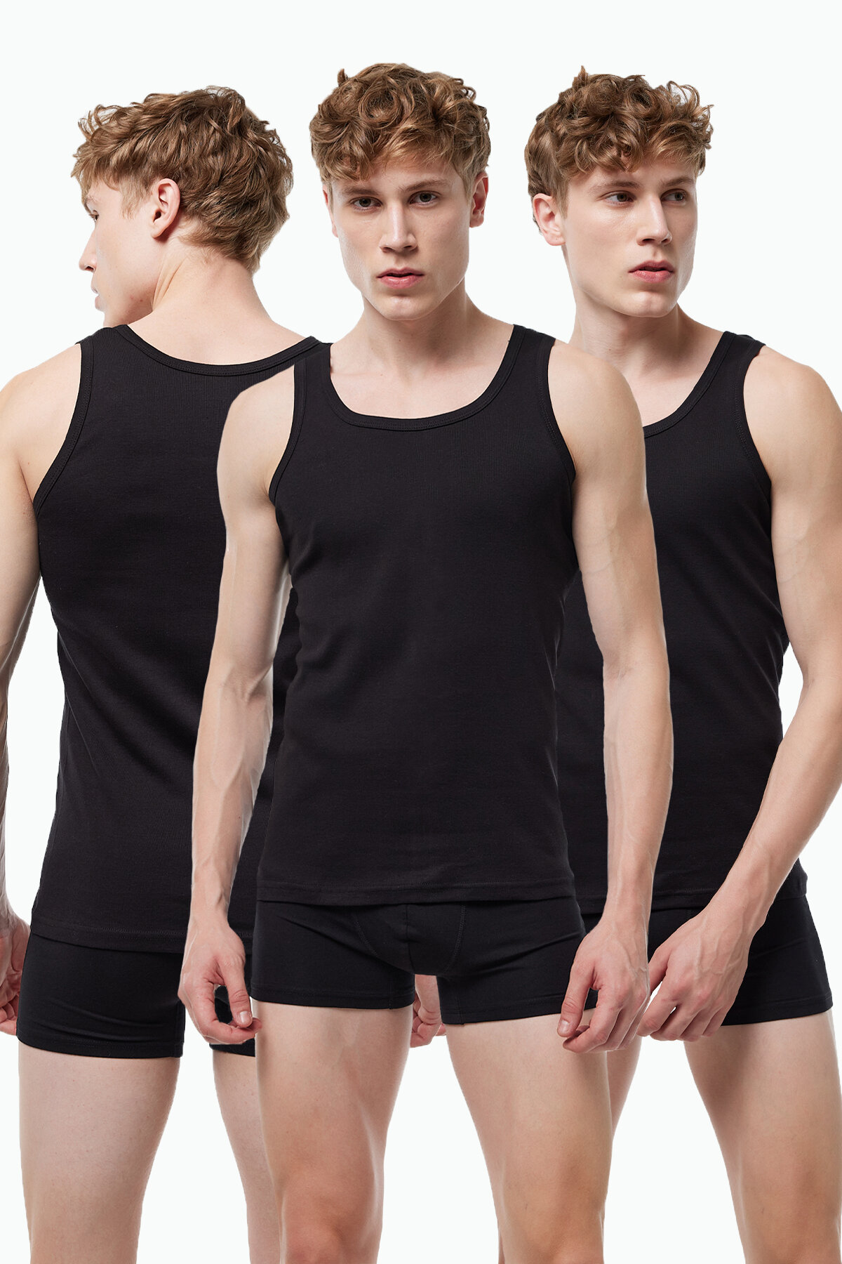 Malabadi Erkek Siyah 3 lü Paket %100 Pamuk Ribana Atlet 3M034-E - 1