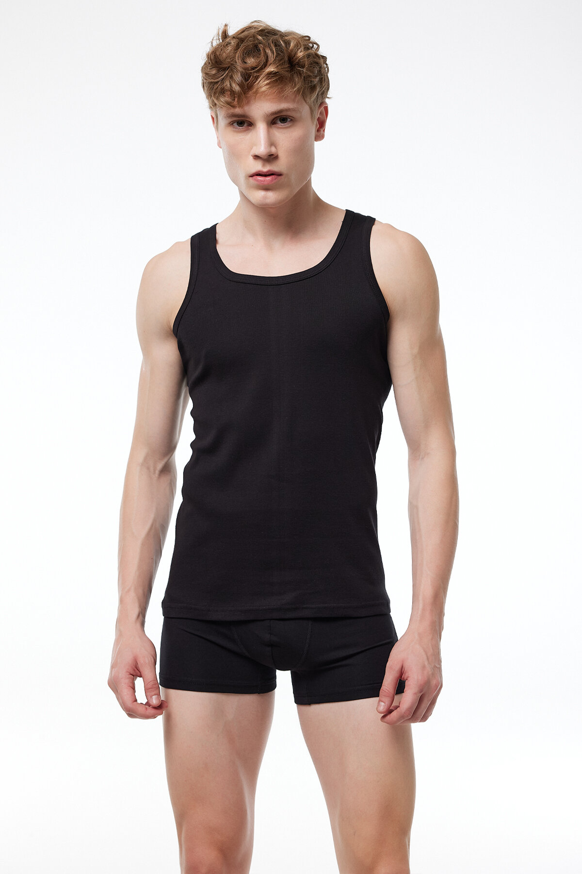 Malabadi Erkek Siyah 3 lü Paket %100 Pamuk Ribana Atlet 3M034-E - 3