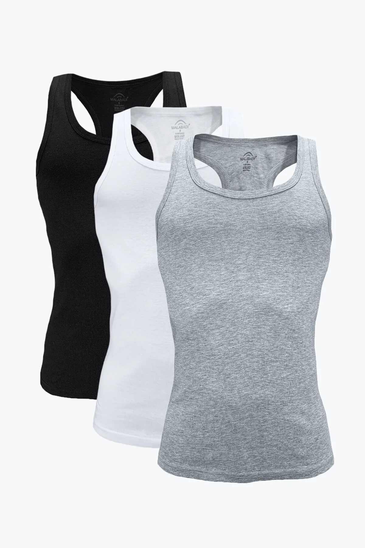Malabadi Erkek Siyah Beyaz Gri 3 lü Paket %100 Pamuk Ribana Sporcu Atleti 3M039-E - 1
