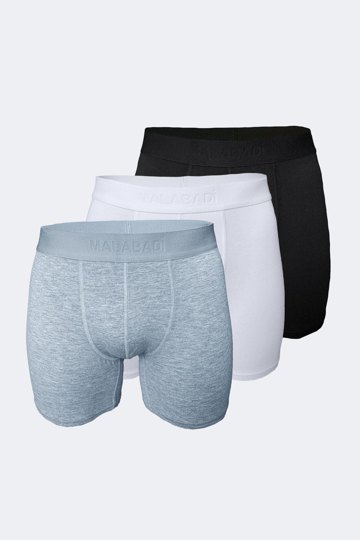 Malabadi Erkek Siyah Beyaz Gri 3 lü Paket Modal Uzun Boxer 010 