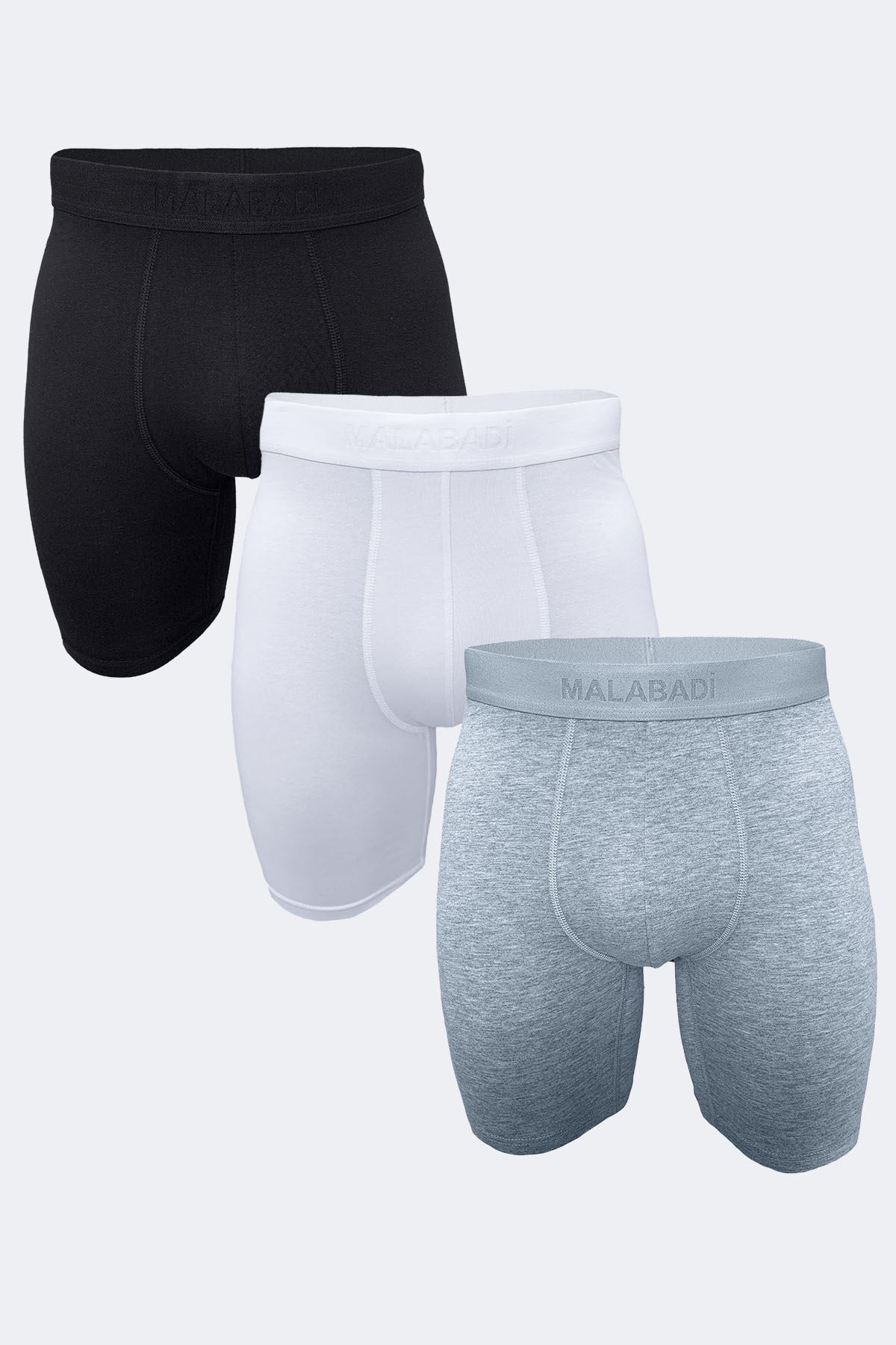 Malabadi Erkek Siyah Beyaz Gri 3 Lü Paket Modal Uzun Paçalı Boxer 3M019 
