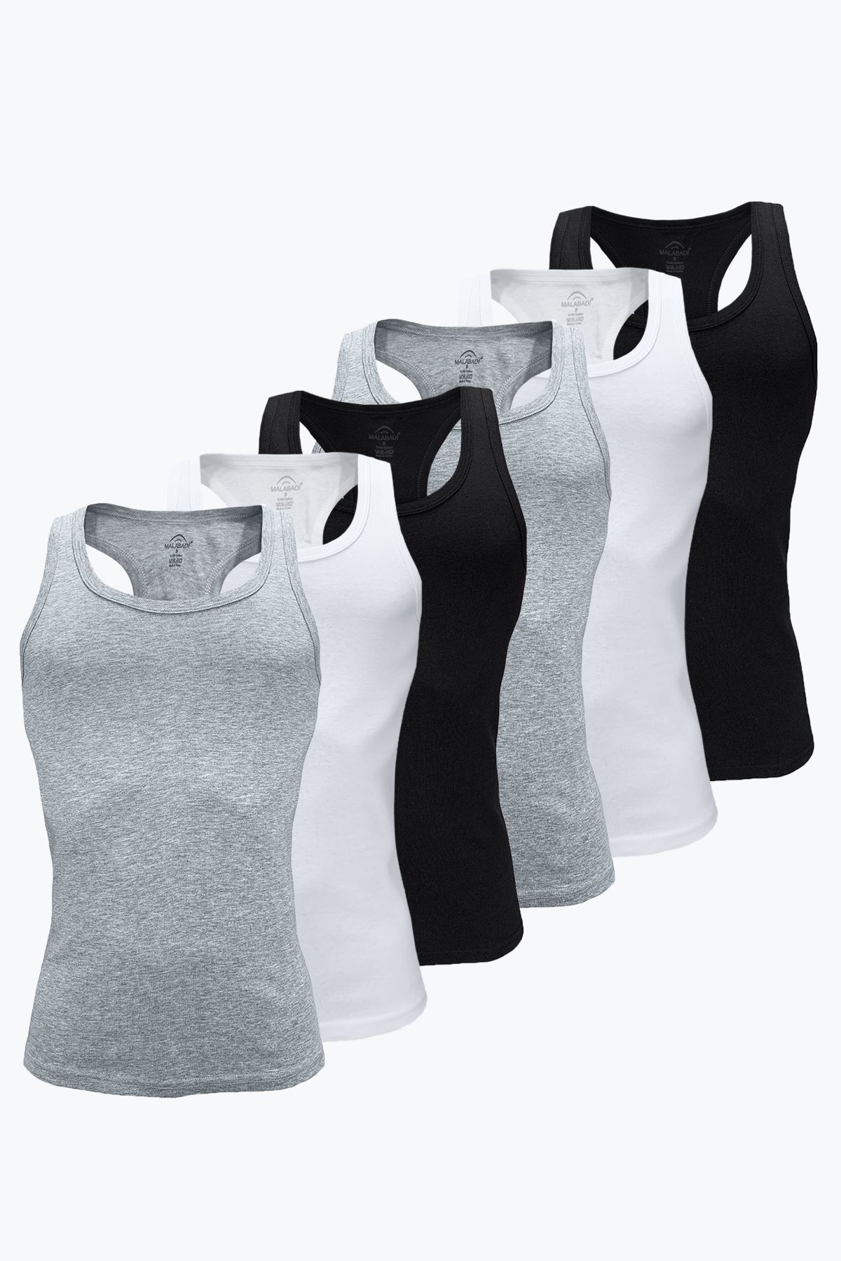 Malabadi Erkek Siyah Beyaz Gri 6 Lı Paket %100 Pamuk Ribana Sporcu Atleti 039-E 
