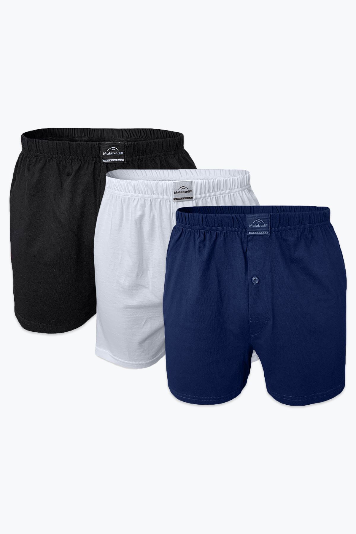Malabadi Erkek Siyah Beyaz Lacivert 3 Lü Geniş Kalıp %100 Pamuk Boxer 3M024 