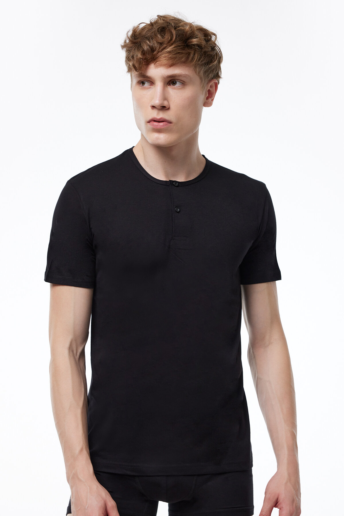 Malabadi Erkek Siyah Düğmeli Yaka İnce Modal Yaz Serinliği T-shirt 083 - Malabadi