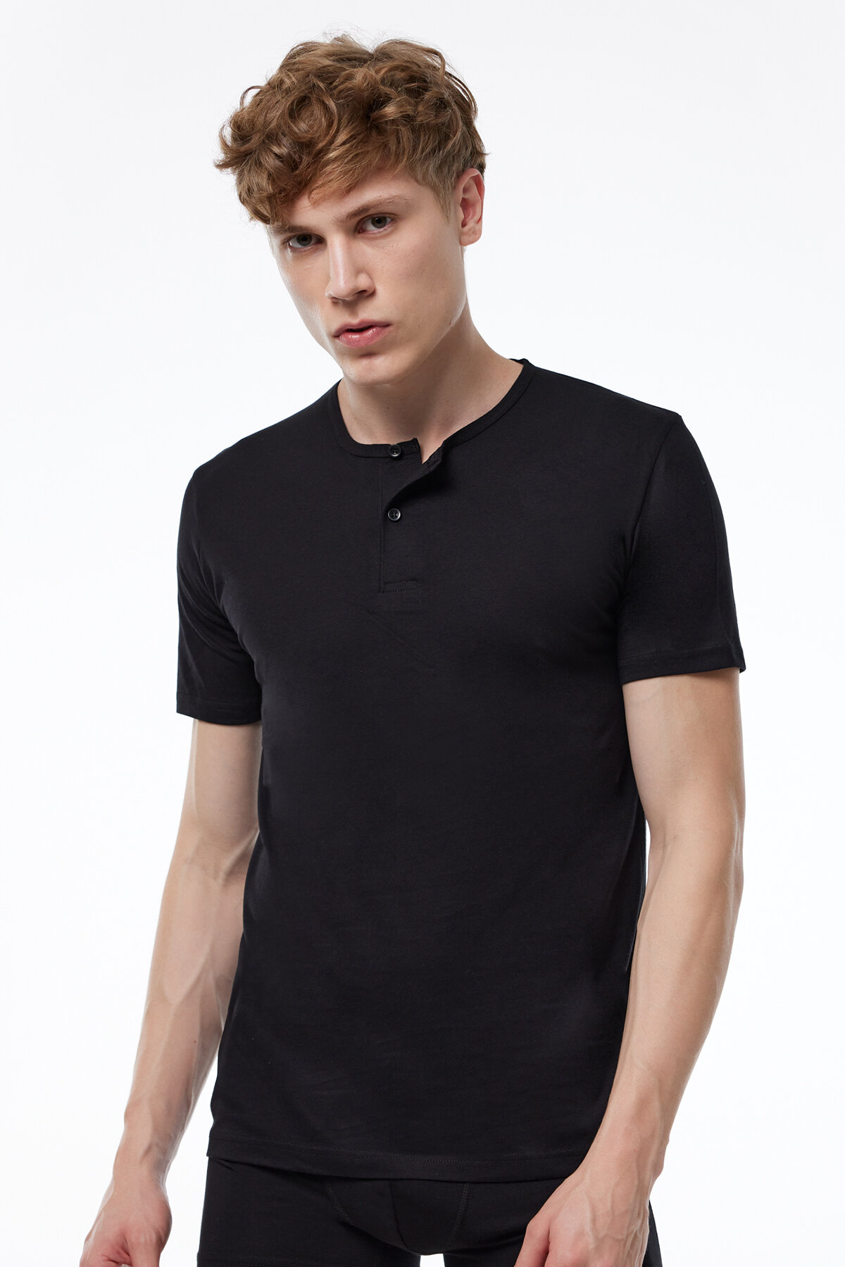 Malabadi Erkek Siyah Düğmeli Yaka İnce Modal Yaz Serinliği T-shirt 083 - 2