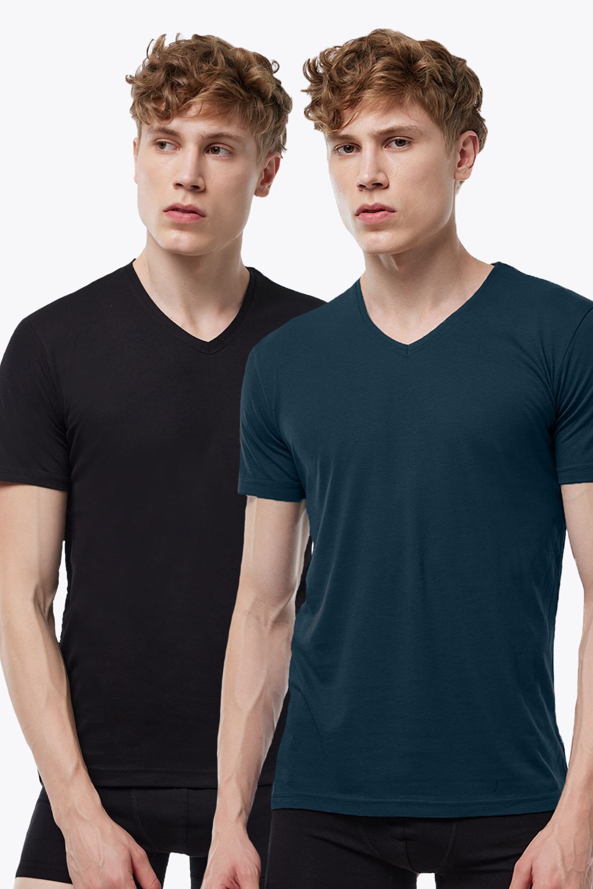 Malabadi Erkek Siyah Füme 2 li V Yaka Modal İnce Yaz Serinliği Tişört 2M085 - 1