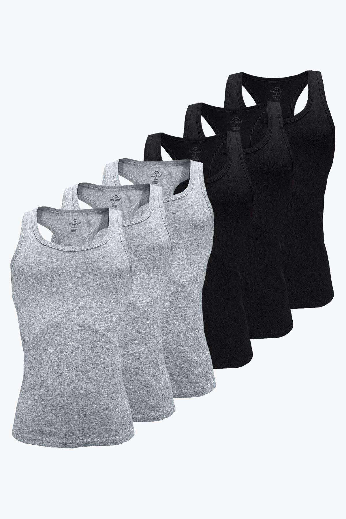 Malabadi Erkek Siyah Gri 6 Lı Paket %100 Pamuk Ribana Sporcu Atleti 039-E - 1