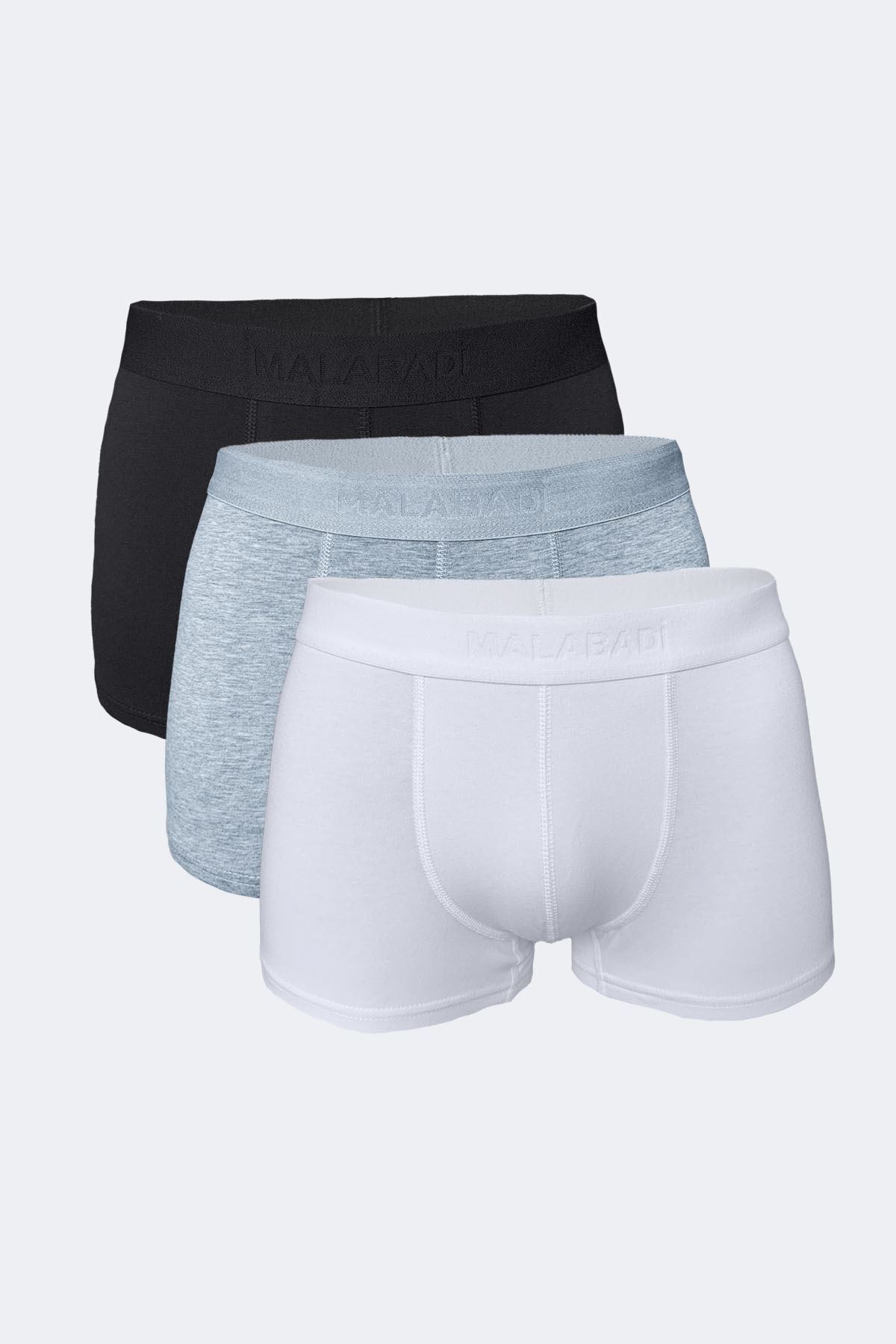 Malabadi Erkek Siyah Gri Beyaz 3 lü Paket Modal Kısa Boxer 011 