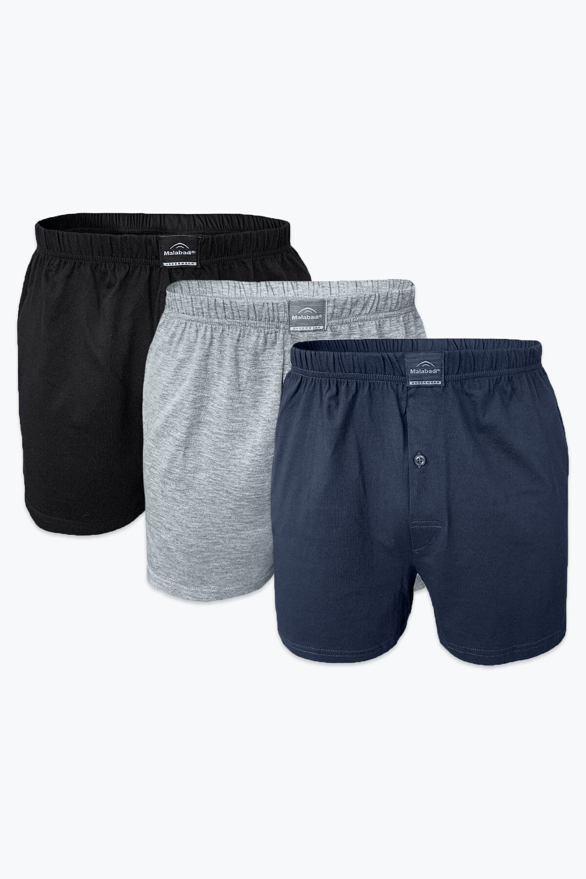 Malabadi Erkek Siyah Gri Füme 3 Lü Geniş Kalıp %100 Pamuk Boxer 3M024 - 1