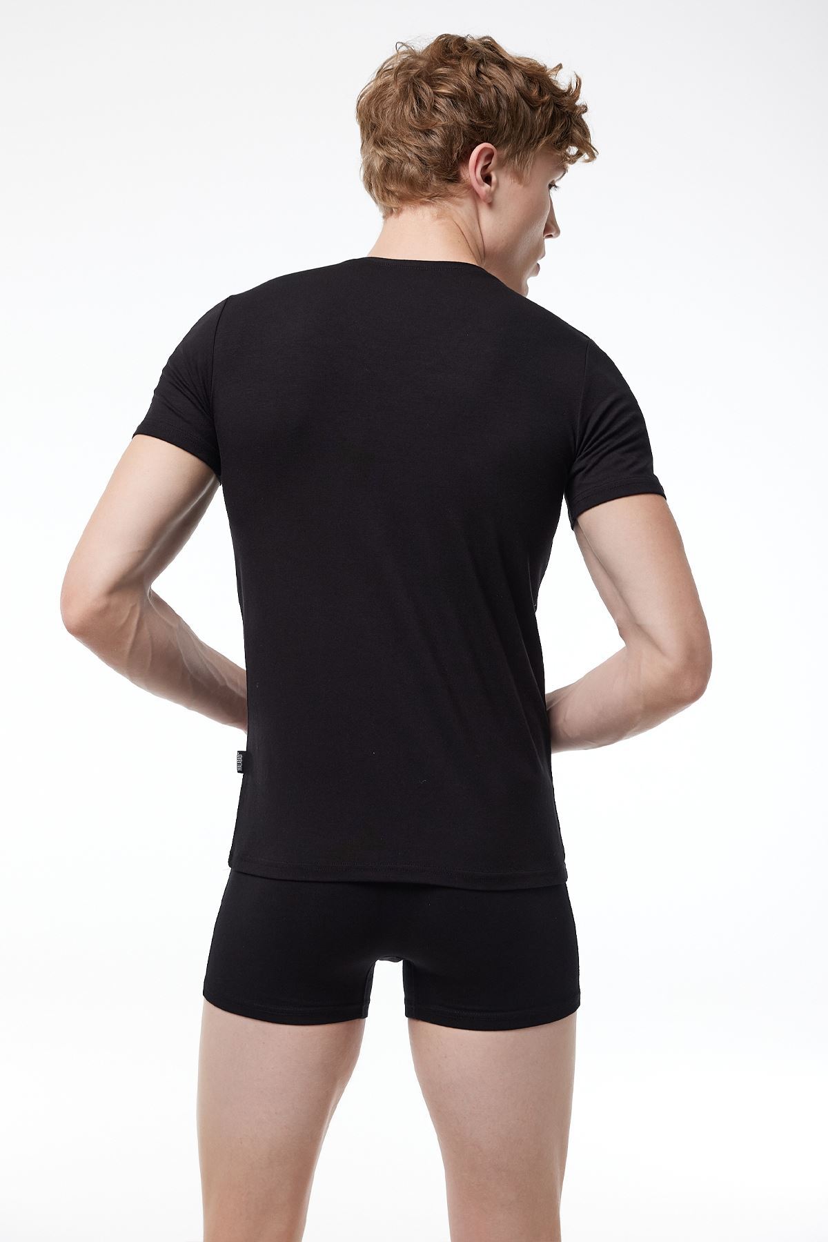 Malabadi Erkek Siyah V Yaka Kısa Kollu Modal T-shirt Body 032 - 2