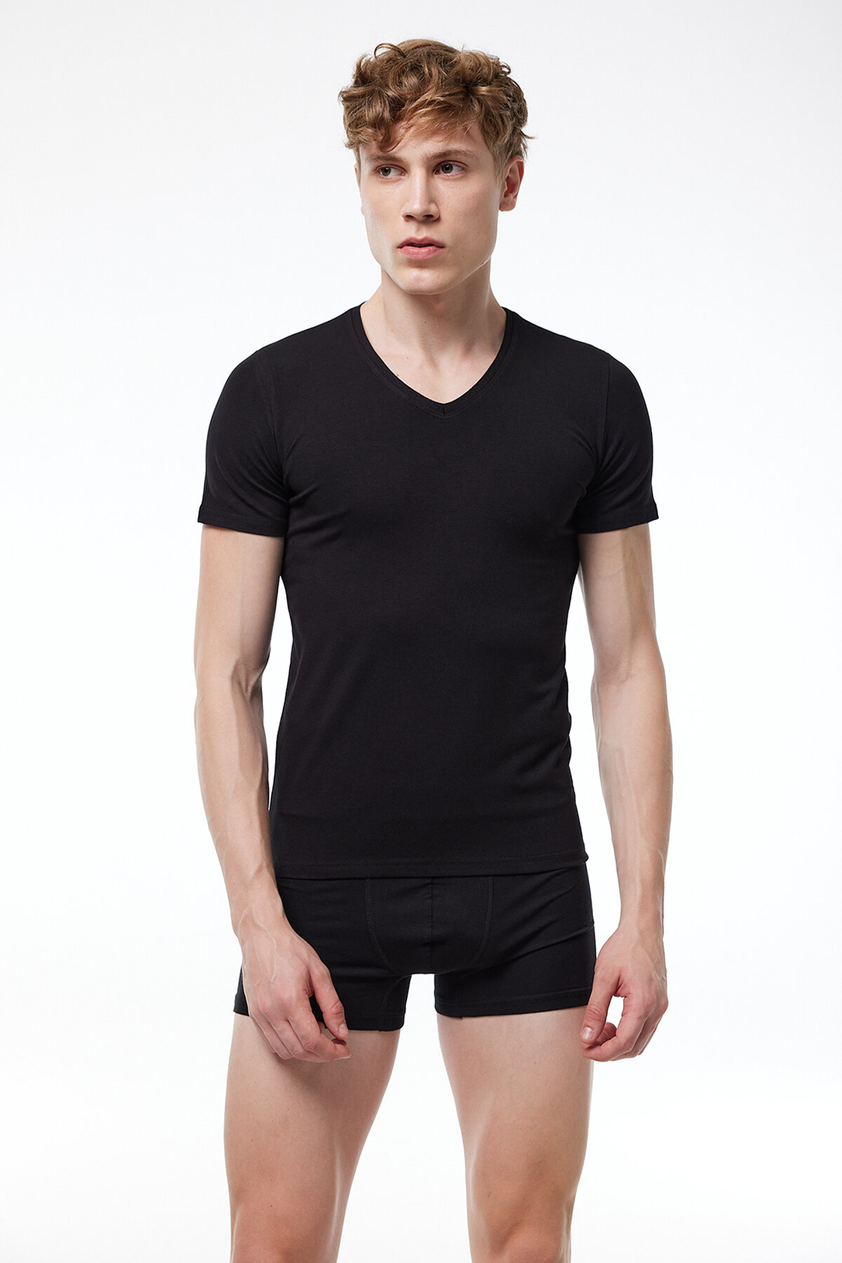 Malabadi Erkek Siyah V Yaka Kısa Kollu Pamuk Elastan Fanila T-Shirt 092 - 2