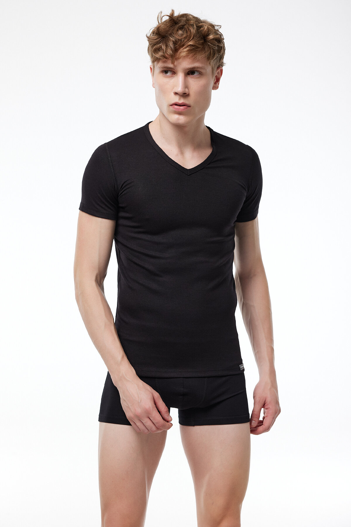 Malabadi Erkek Siyah V Yaka Kısa Kollu Viloft Termal Üst İçlik 607 - 2