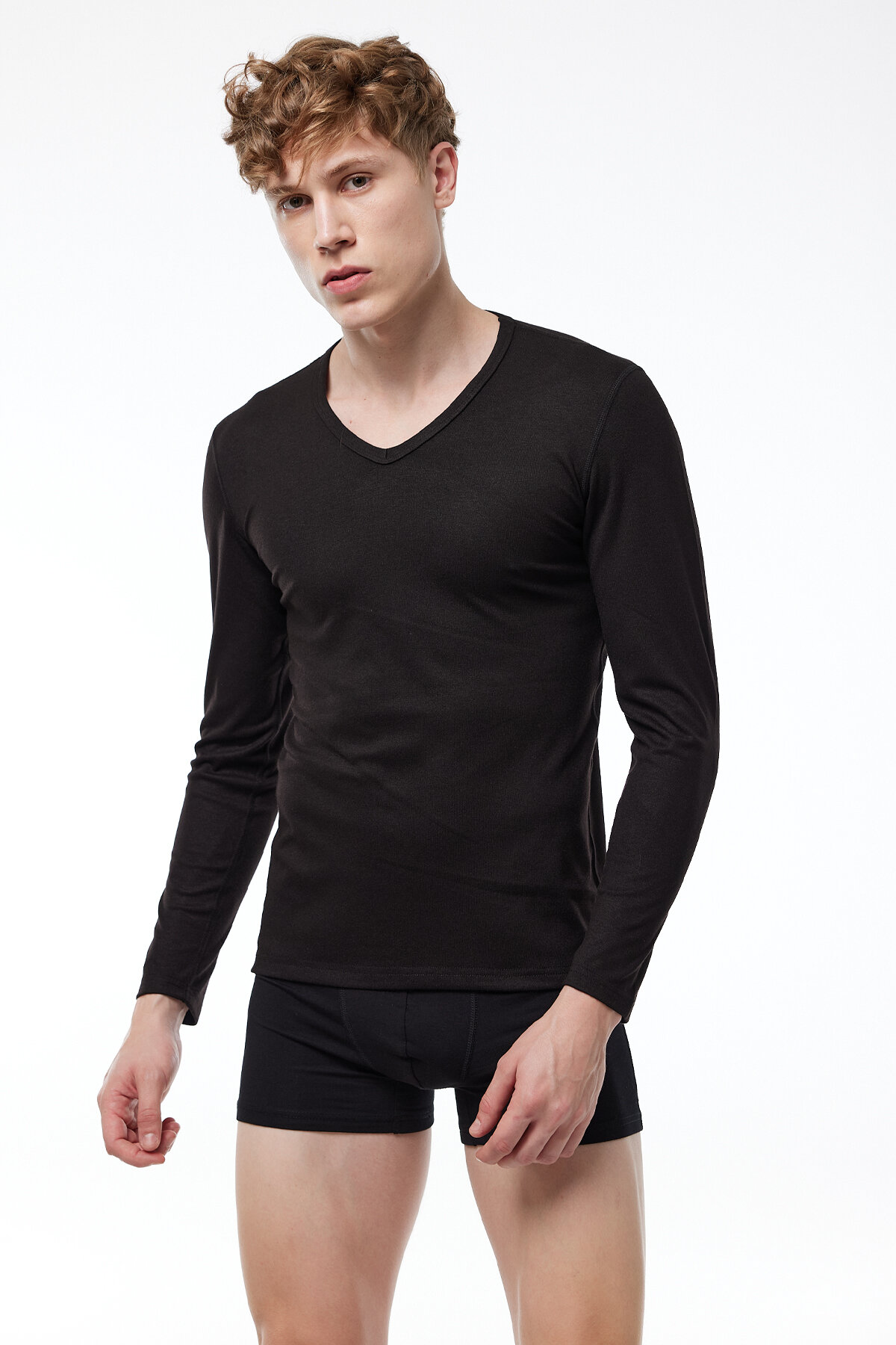 Malabadi Erkek Siyah V Yaka Uzun Kollu Viloft Termal Üst İçlik 608 - 2