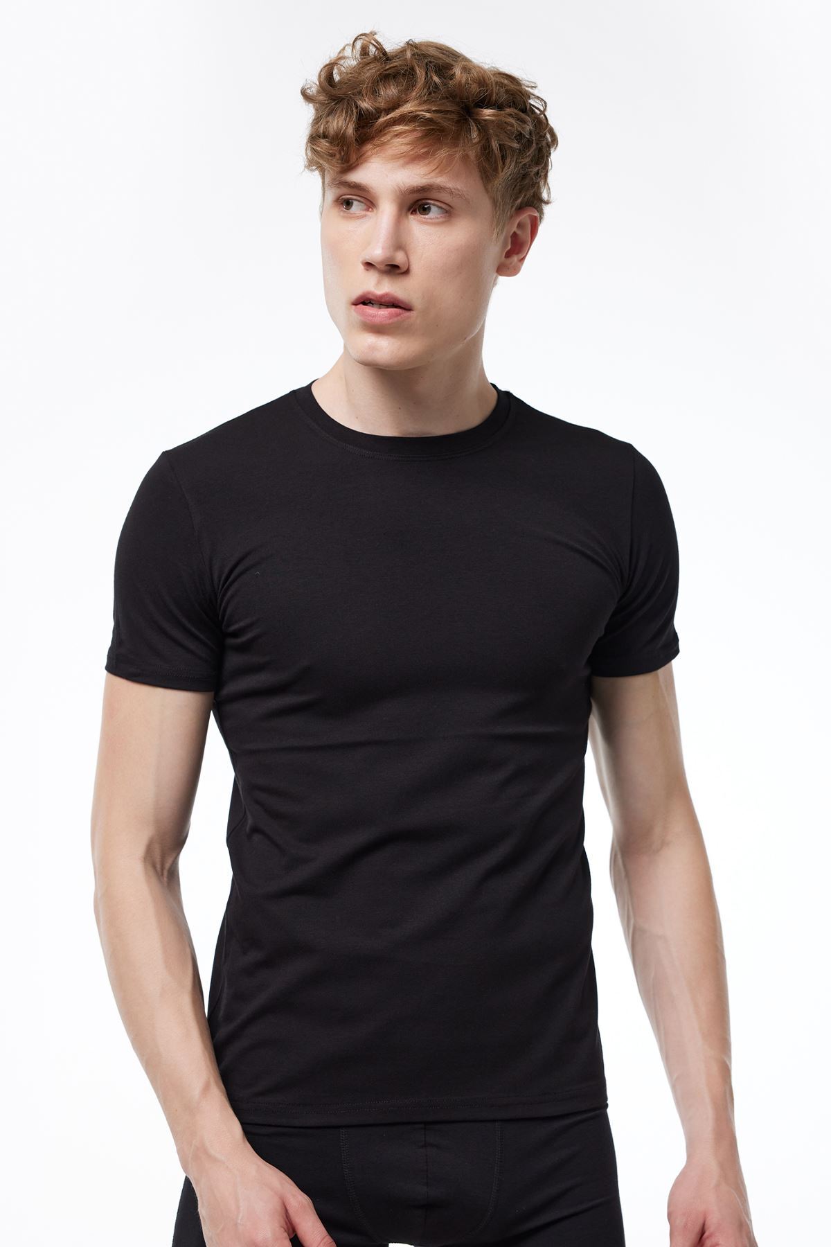 Malabadi Erkek Siyah Yuvarlak Yaka Kısa Kollu Pamuk Elastan Fanila T-shirt 093 - 1
