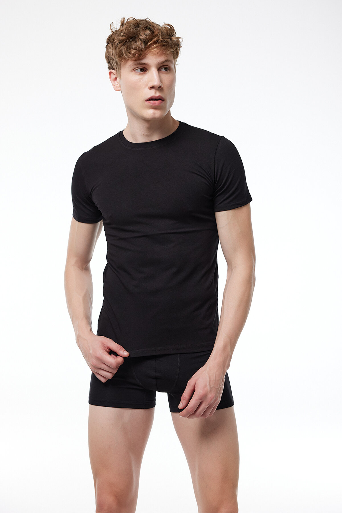 Malabadi Erkek Siyah Yuvarlak Yaka Kısa Kollu Pamuk Elastan Fanila T-shirt 093 - 2