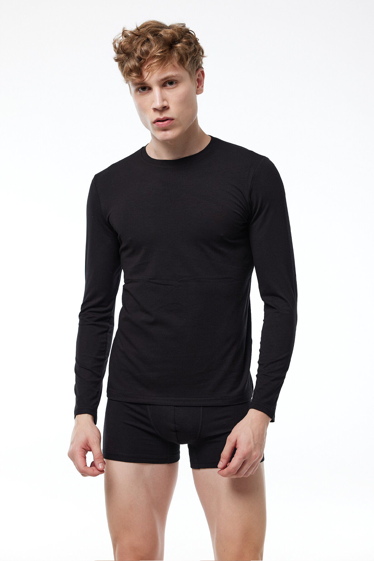 Malabadi Erkek Siyah Yuvarlak Yaka Uzun Kollu Modal Body 045 - 2