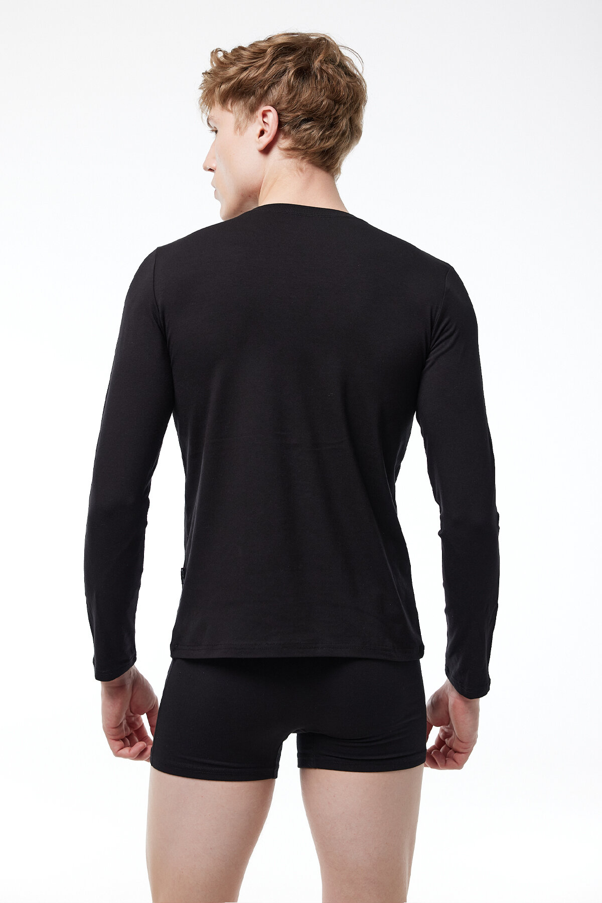 Malabadi Erkek Siyah Yuvarlak Yaka Uzun Kollu Modal Body 045 - 3