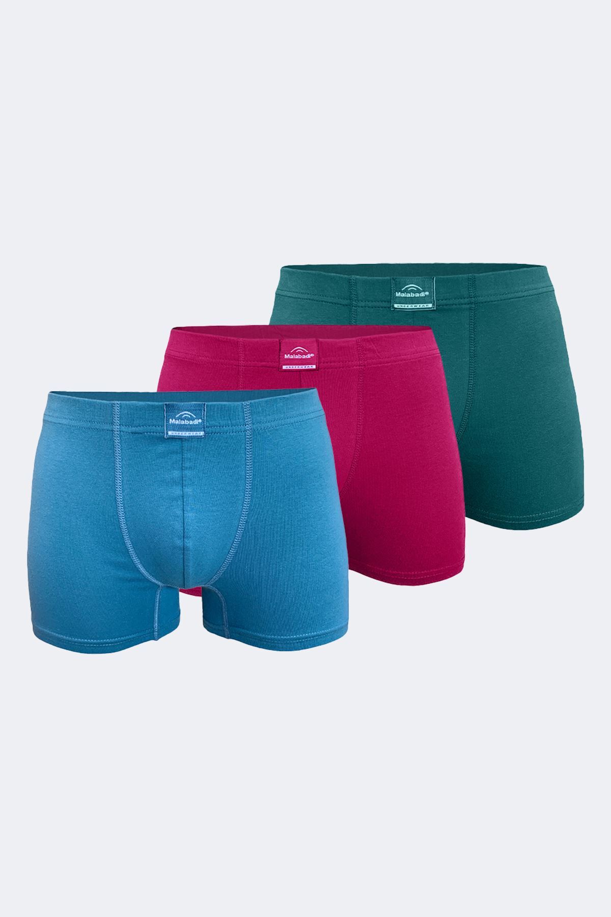 Malabadi Erkek Yeşil Bordo Mavi 3 Lü Pamuk Elastan Boxer 3M074 - 1
