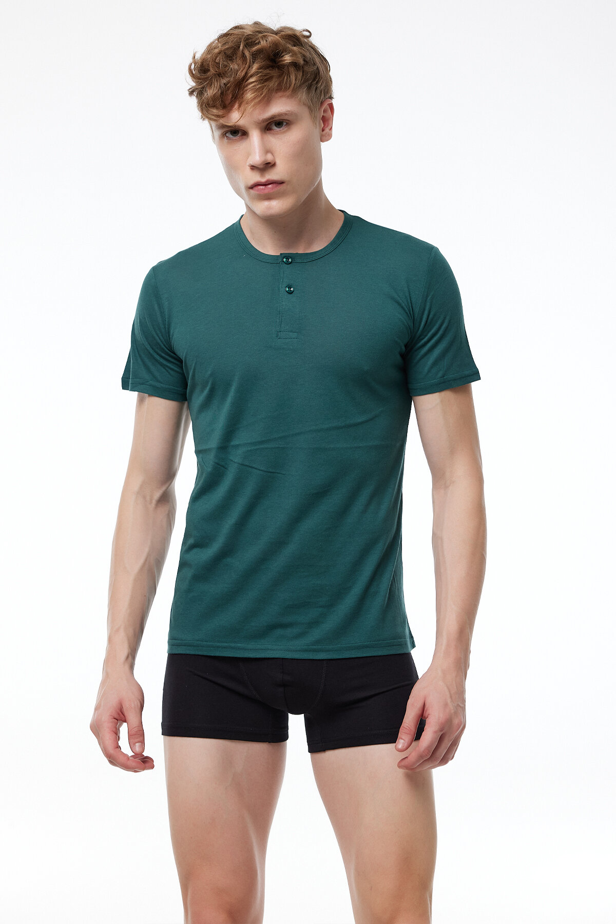 Malabadi Erkek Yeşil Düğmeli Yaka İnce Modal Yaz Serinliği T-Shirt 083 - 2