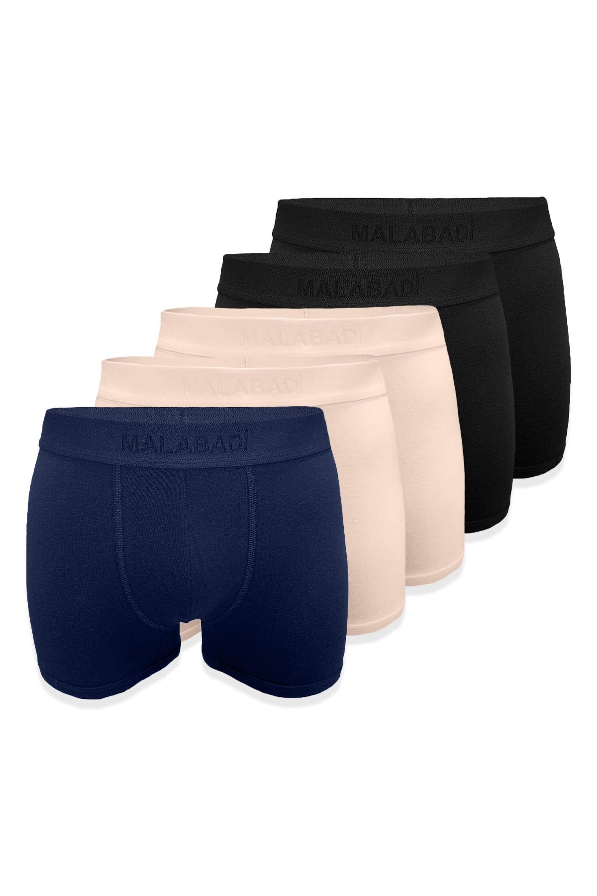Malabadi Görünmez Boxer Erkek Siyah Ten Rengi Lacivert 5 li Paket Milan Modal İç Göstermeyen Boxer 014 - 1