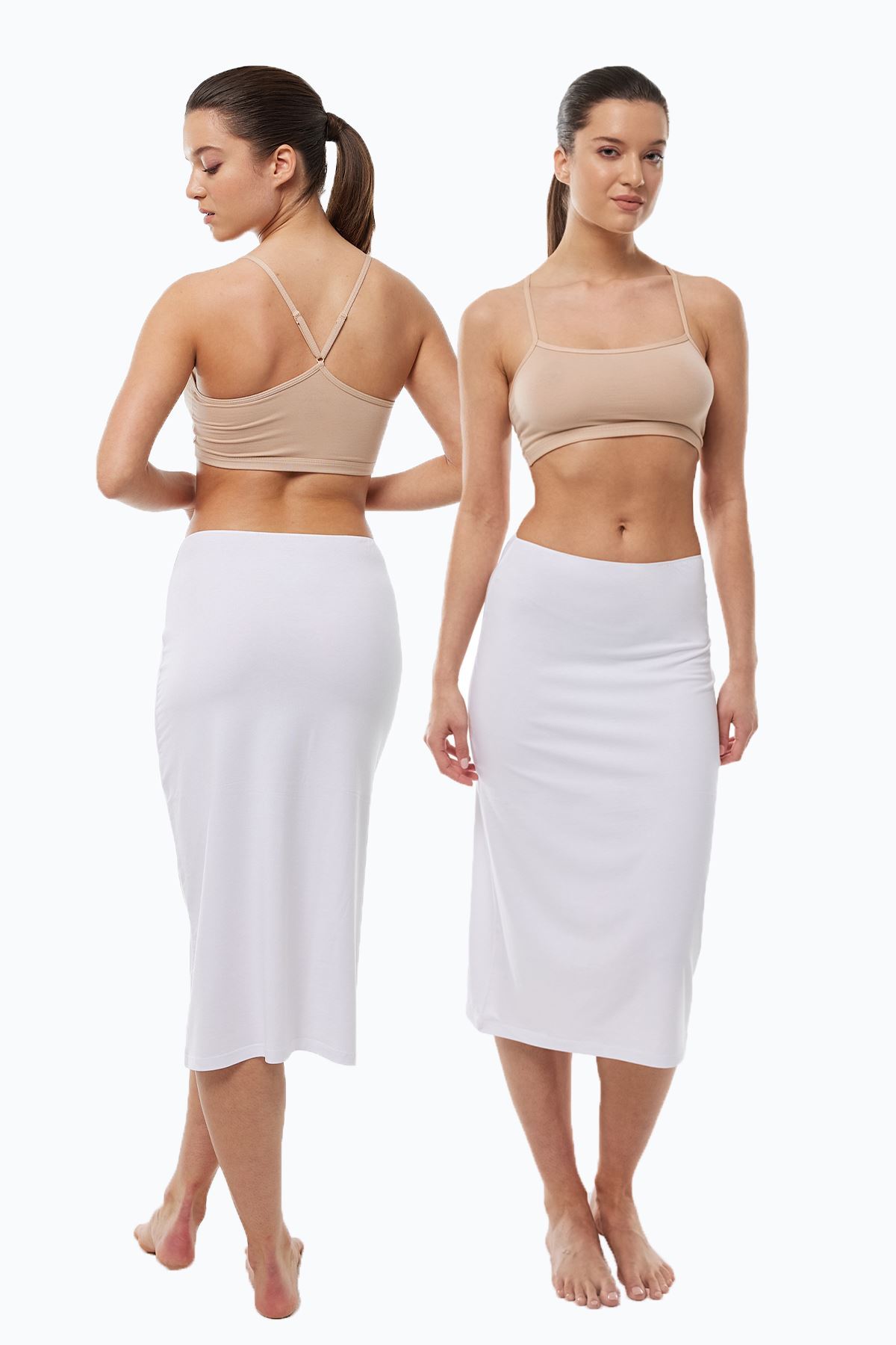 Malabadi Kadın 2 li Beyaz Tam Boy Uzun Etek Astarı Modal Jüpon 2M1061 - 1