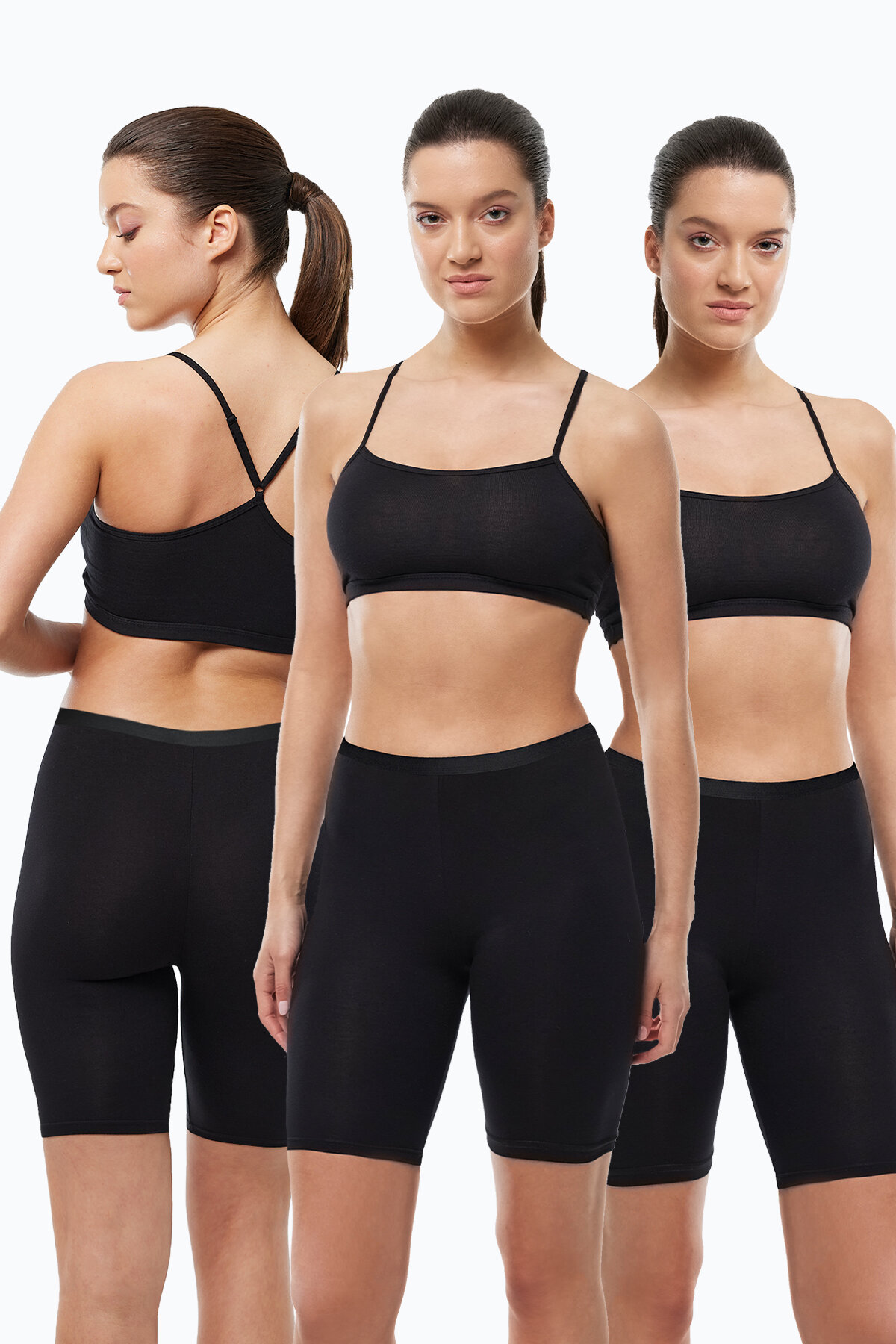 Malabadi Kadın 3 Adet Siyah Dizüstü İz Yapmayan Modal Yüksek Bel Tayt 3M113 - Malabadi