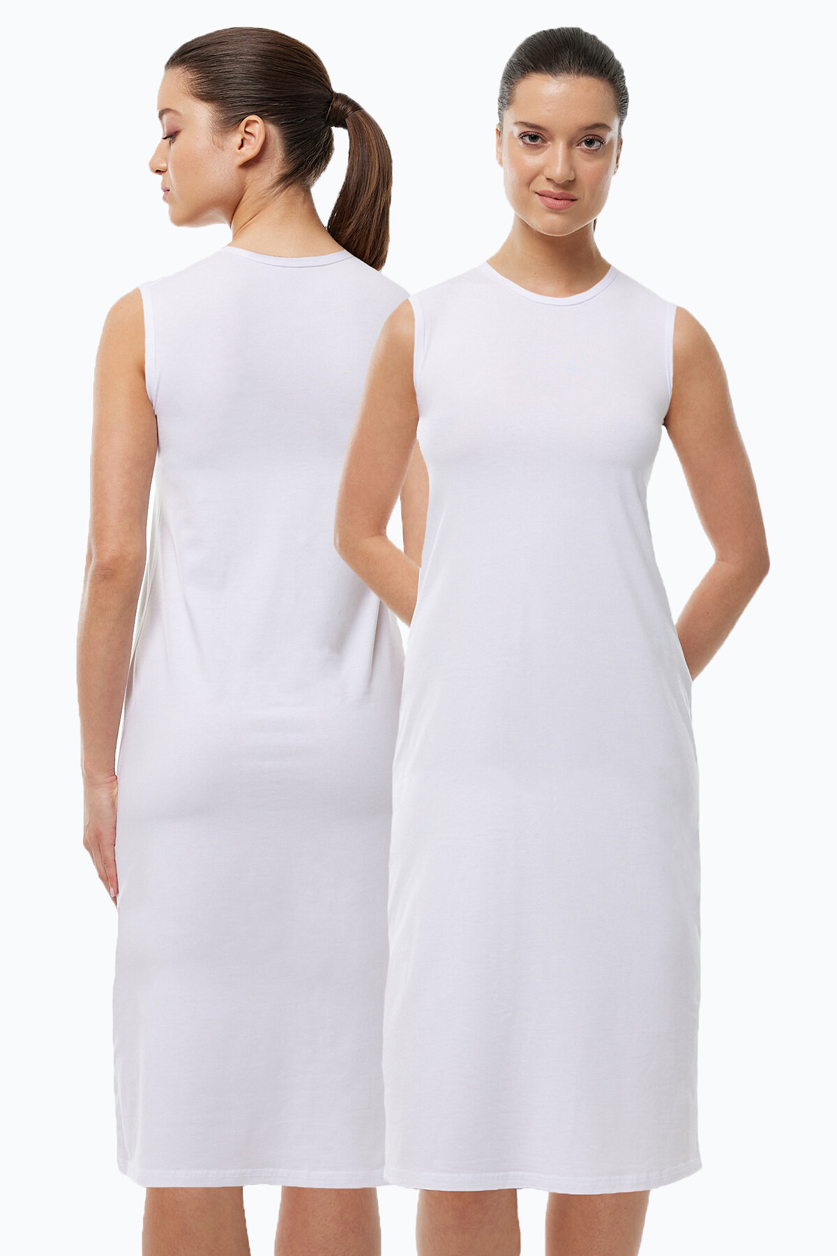 Malabadi Kadın Beyaz 2 li Set Uzun Kolsuz Elbise Astarı Modal Kombinezon 2M1049 - 1