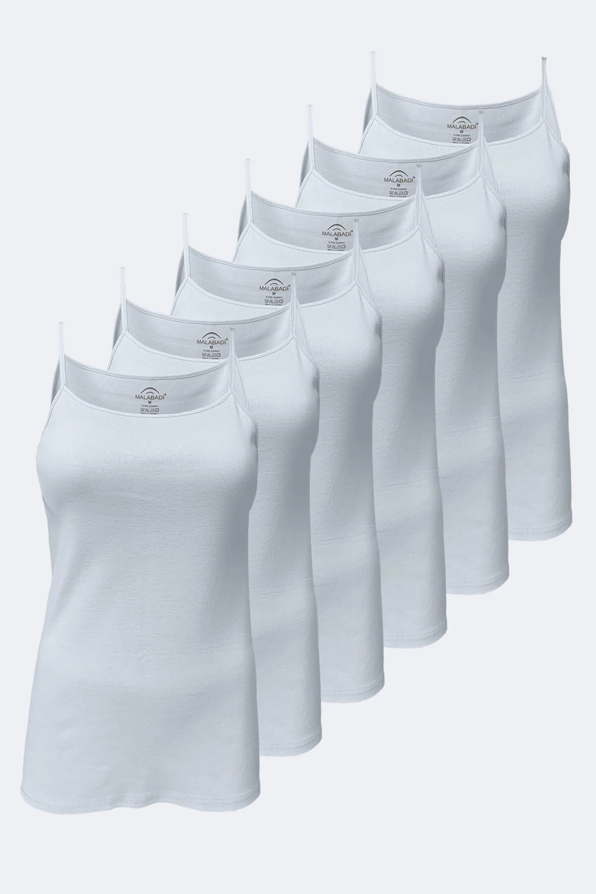 Malabadi Kadın Beyaz 6 Lı Paket %100 Pamuk Ribana İp Askılı Atlet 105-E - 1