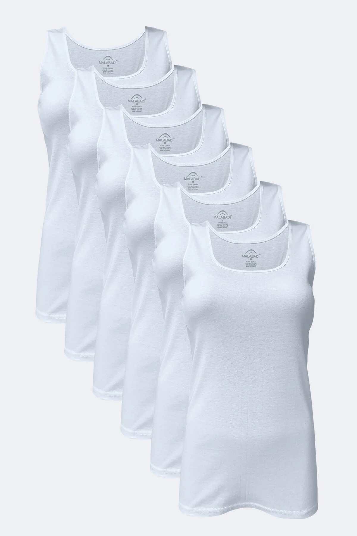 Malabadi Kadın Beyaz 6 Lı Paket %100 Pamuk Ribana Kalın Askılı Atlet 106-E - Malabadi