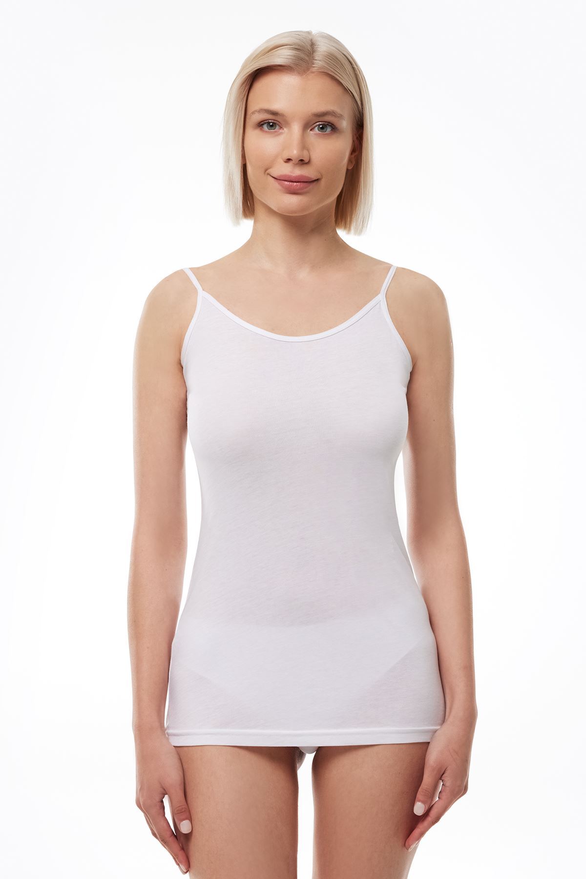 Malabadi Kadın Beyaz Ayarlanabilir İp Askılı İnce Kumaş Uzun Atlet 173 - 1