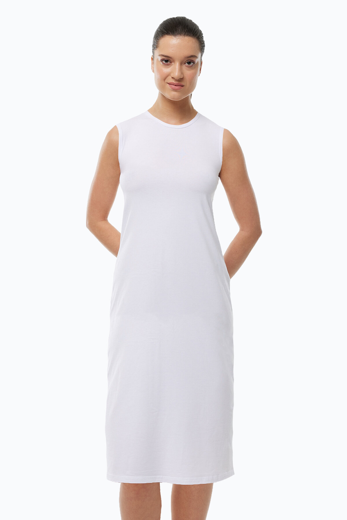 Malabadi Kadın Beyaz Uzun Kolsuz Elbise Astarı Modal Kombinezon 1049 - 1