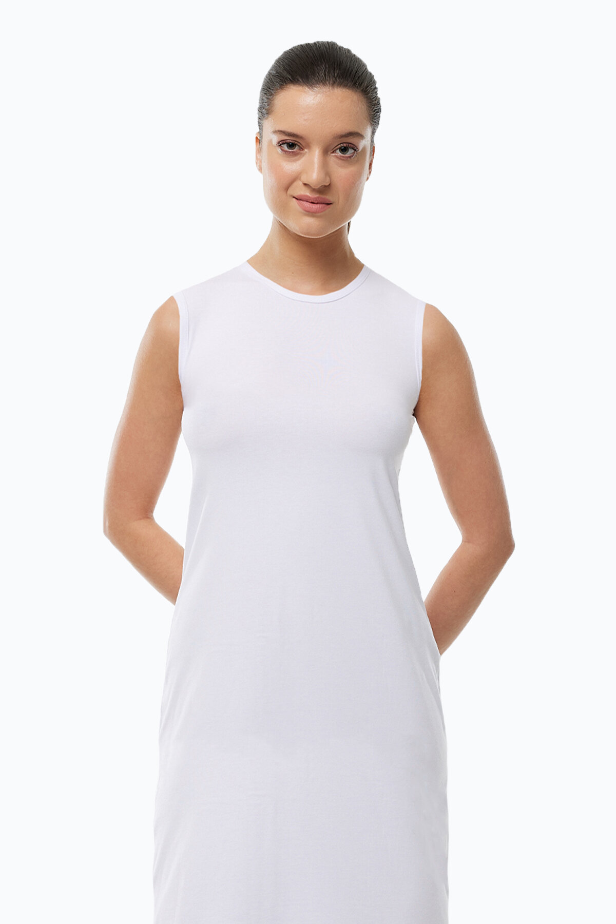 Malabadi Kadın Beyaz Uzun Kolsuz Elbise Astarı Modal Kombinezon 1049 - 2