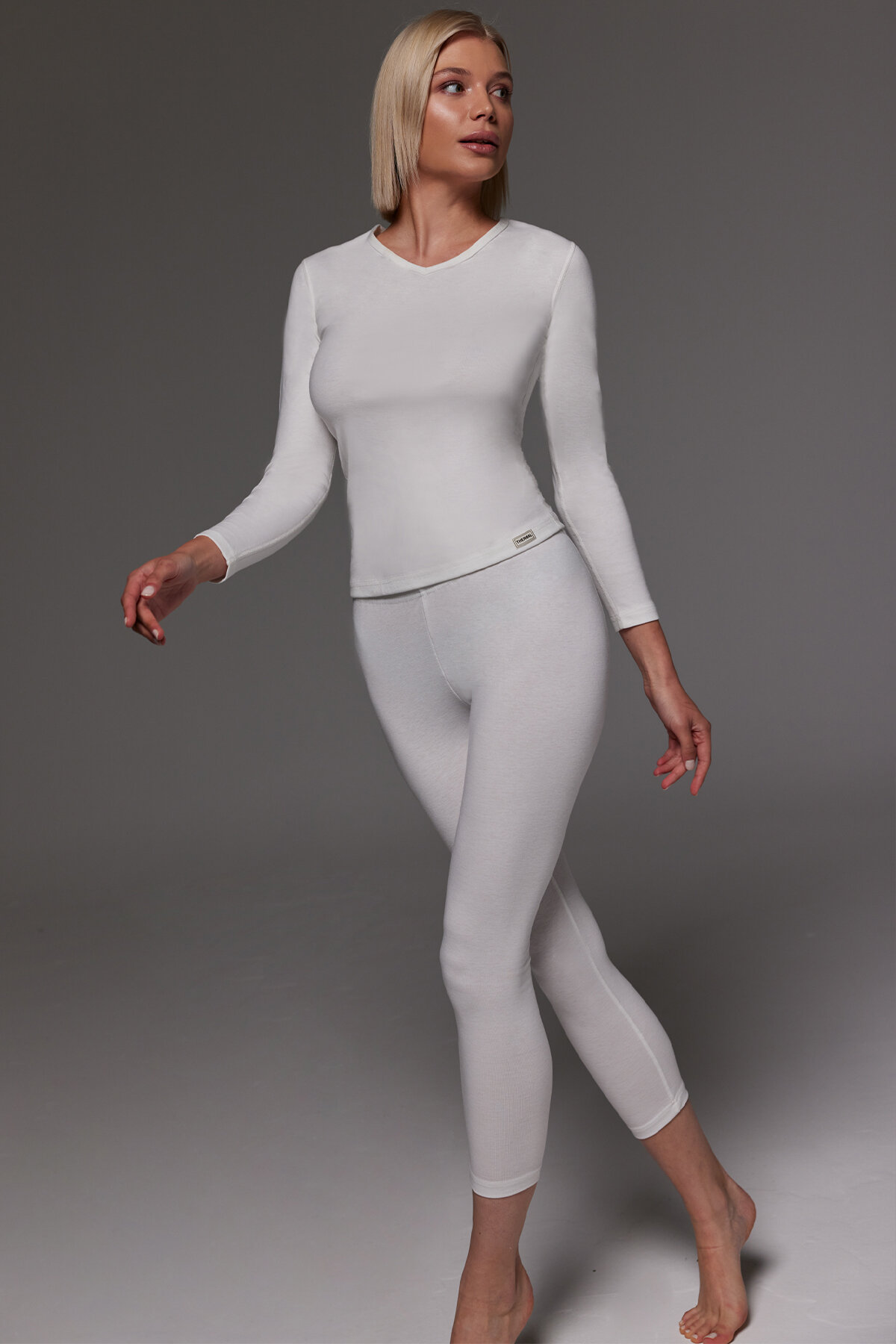 Malabadi Kadın Ekru V Yaka Uzun Kollu Viloft Termal Üst İçlik 704 - 3