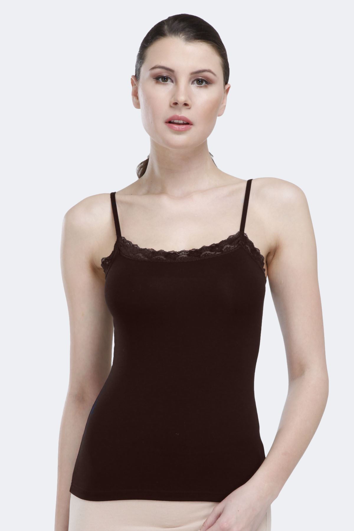 Malabadi Kadın Kahve Ayarlanabilir İp Askılı Güpürlü Modal Atlet 141 - 1