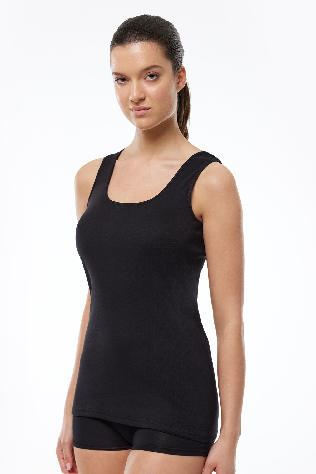 Malabadi Kadın Siyah 6 Lı Paket %100 Pamuk Ribana Kalın Askılı Atlet 106-E - 2