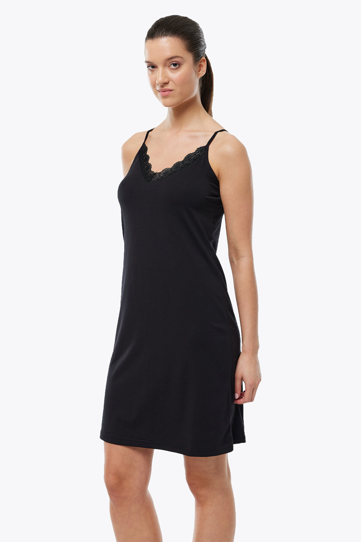 Malabadi Kadın Siyah Beyaz 2 li İnce Askılı Çift Yönlü Elbise Astarı Dantelli Modal Kombinezon 2M1047 - 2