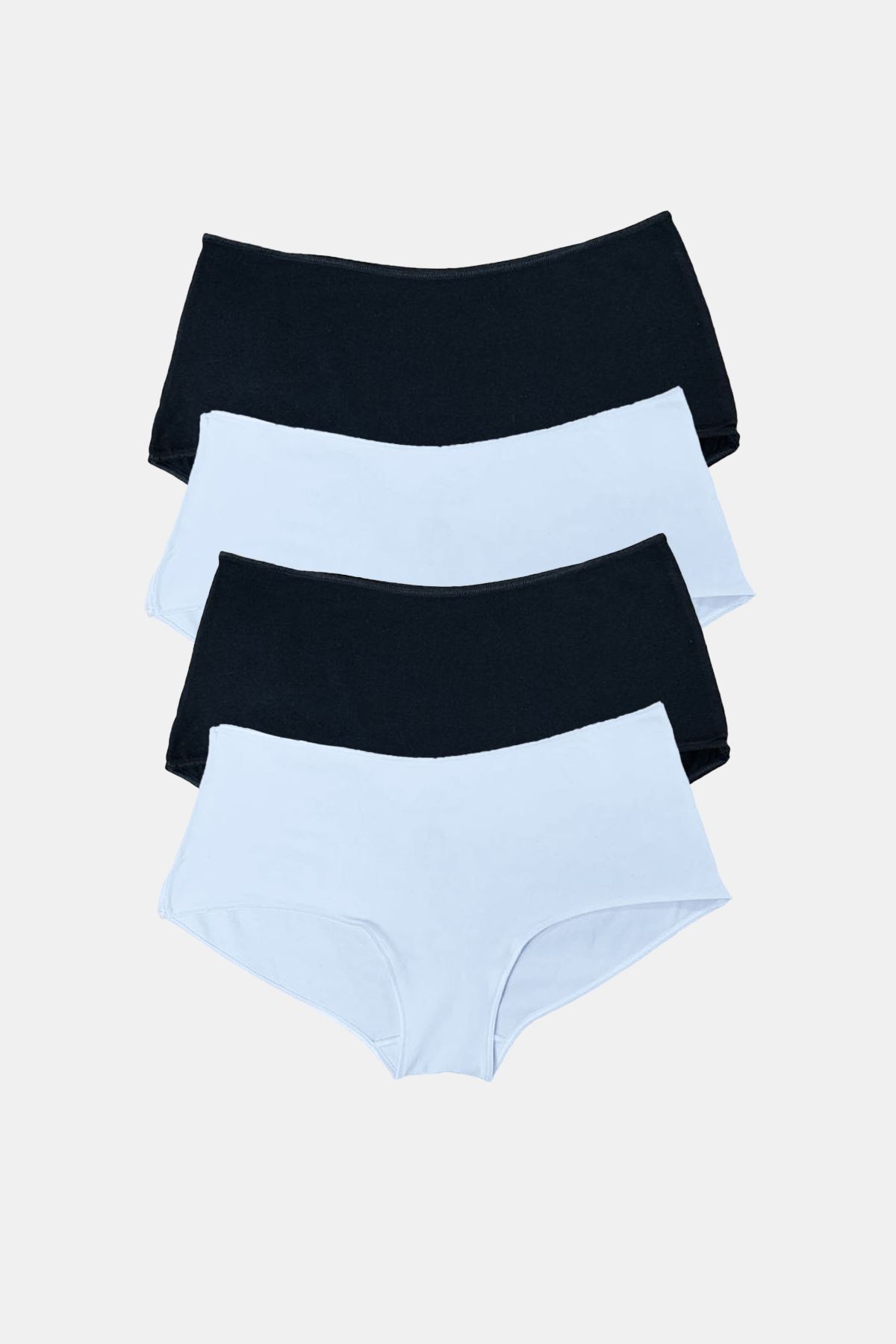 Malabadi Kadın Siyah Beyaz 4 lü Paket Geniş Kenarlı Modal Slip Külot 1126 