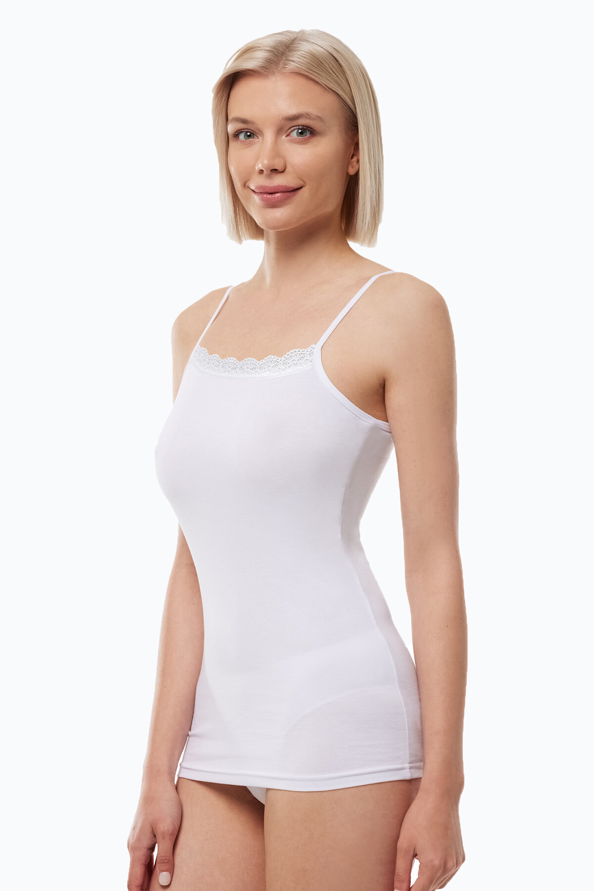 Malabadi Kadın Siyah Beyaz Ten 3 lü İnce Askılı Çift Yönlü Dantelli Modal Atlet 3M1045 - 7