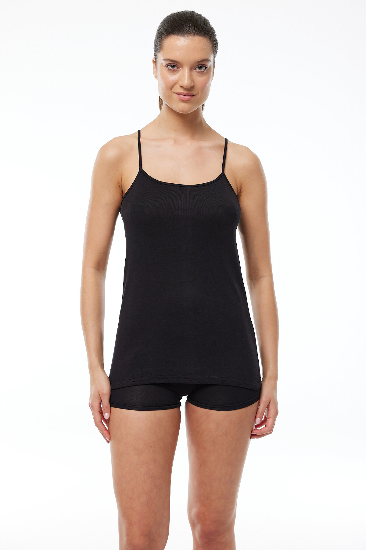 Malabadi Kadın Siyah Beyaz Ten 6 Lı Paket %100 Pamuk Ribana İp Askılı Atlet 105-E - 7