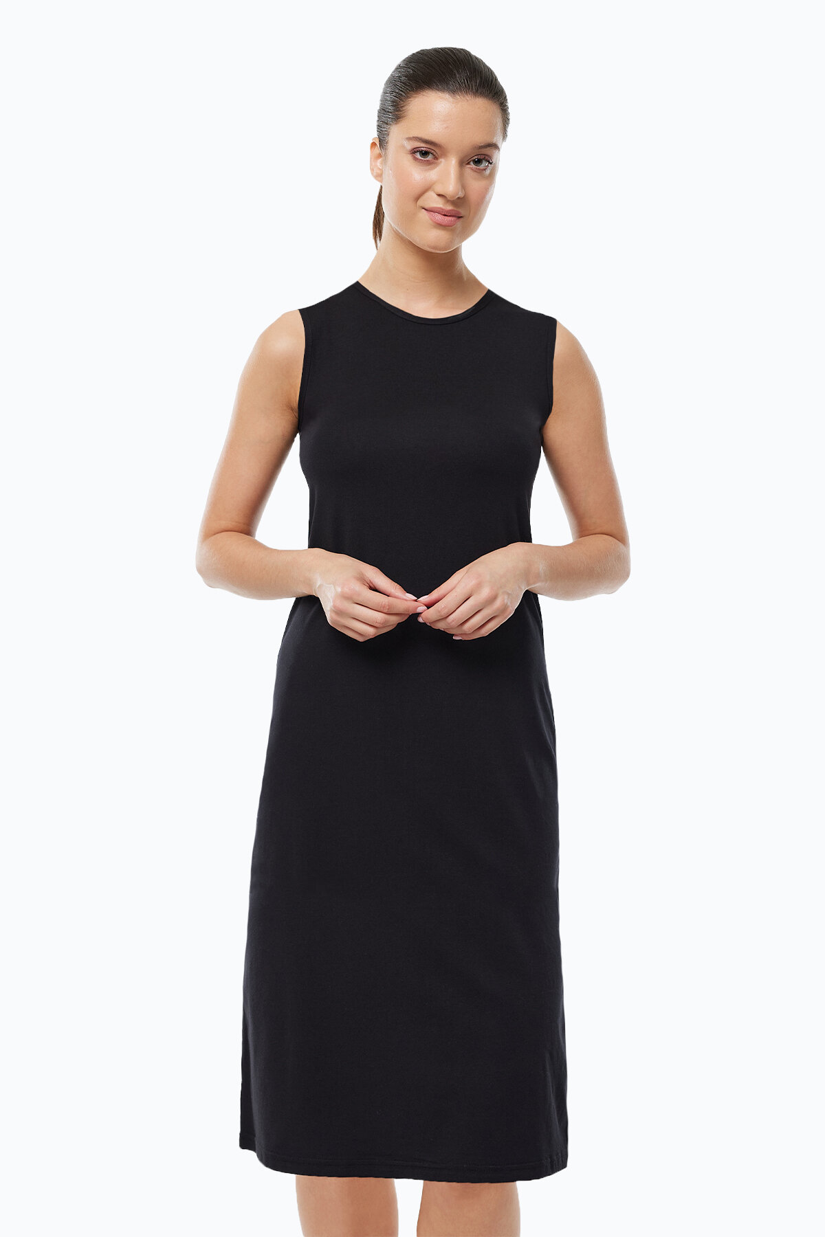 Malabadi Kadın Siyah Beyaz Ten Rengi 3 lü Set Uzun Kolsuz Elbise Astarı Modal Kombinezon 3M1049 - 2