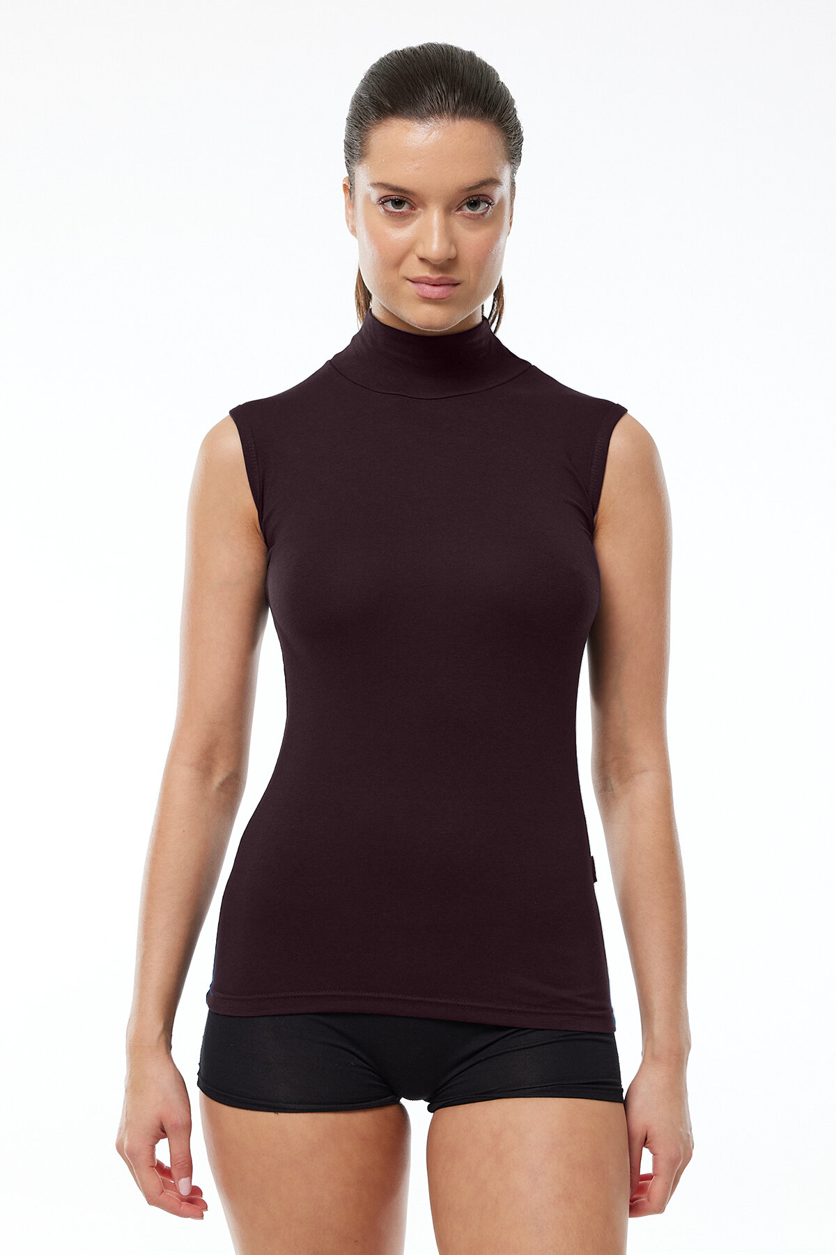 Malabadi Kadın Kahverengi Kolsuz Yarım Balıkçı Yaka Modal Body 1044 - 2