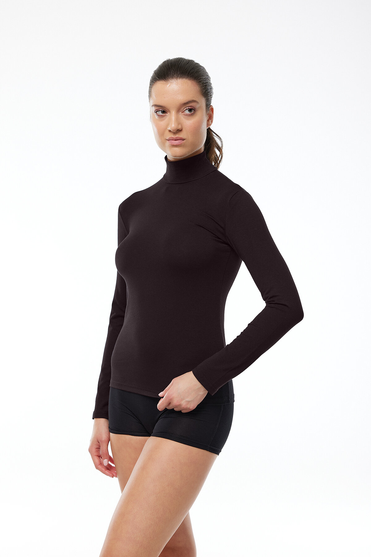 Malabadi Kadın Kahve Uzun Kollu Yarım Balıkçı Yaka Modal Body 180 - 3