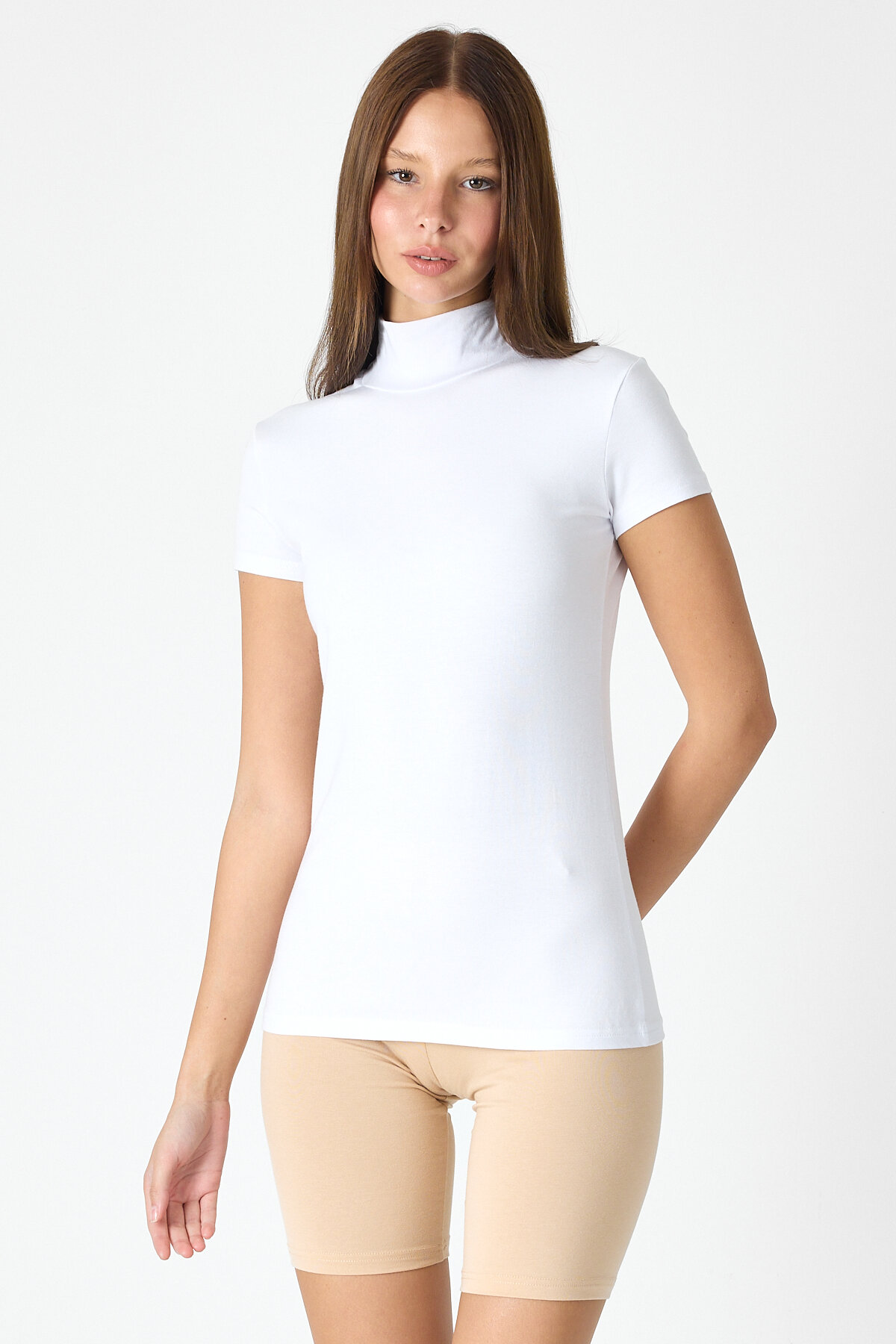 Malabadi Kadın Beyaz Kısa Kollu Yarım Balıkçı Yaka Modal Body 1043 - 2